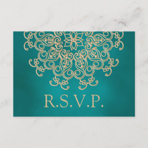TEAL ET CARTE INDIENNE DE LA RÉPONSE RSVP D'OR