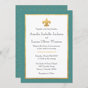 Teal et faire-part de mariage de Gold Fleur De Lis