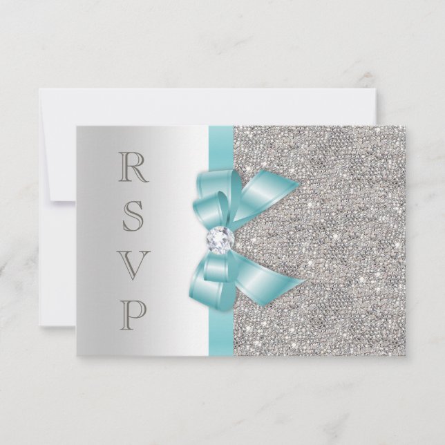 Teal Faux Arc Argent Diamants RSVP (Devant)
