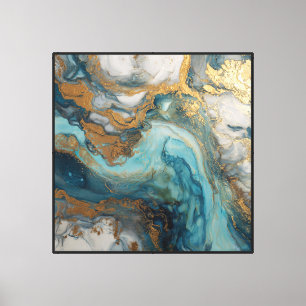 Teal Gold Currents – Art mural fluide abstrait
