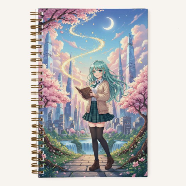 Teal Hair Anime Girl & Magic Storybook Journal (Recto)