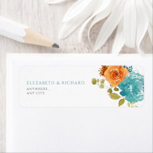Teal Orange brûlé floral automne Étiquette