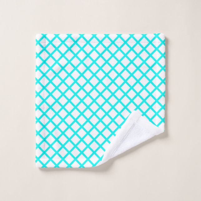 Teal White Harlequin Diamond Stripes Pattern (Gant de toilette)