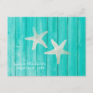 Teal Wood & Starfish Beach Élégant Faire-Part de P