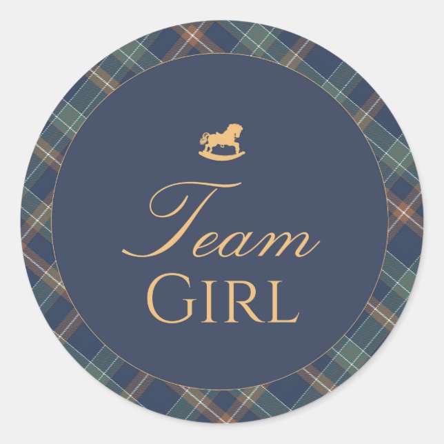 Team Girl Gender Reveal Voting Sticker Navy Plaid (Devant)