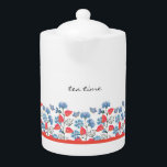 Teapot à motif floral de Cornouailles Bleues<br><div class="desc">Cette théière présente de beaux fleurs de maïs bleues. Les fleurs et la pop d'accent rouge,  ajoutent une touche d'optimisme,  d'élégance et de beauté naturelle pour votre usage quotidien.</div>
