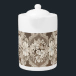 Teapot avec crème Vintage en dentelle et Brown fon<br><div class="desc">Teapot crème et un motif en faux dentelle brun foncé avec une minuscule quantité de bleu clair dans certaines des fleurs. Merci à Creative Fabrica pour certains des éléments du design.</div>