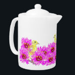 Teapot : Canaries Jaunes dans les marguerites rose<br><div class="desc">Dessin : Canaries jaunes dans les marguerites roses</div>