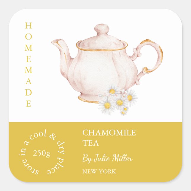 Teapot Chamomile Étiquette de thé (Devant)