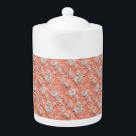 Teapot en porcelaine à effet dentelle fleurie de c<br><div class="desc">Teapot en porcelaine à effet dentelle fleurie de corail gras 2</div>