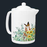 Teapot fleur sauvage et papillons<br><div class="desc">Accentez le décor de votre cuisine avec cette jolie théière fleurie. Cette jolie théière fleurie est décorée d'eucalyptus à l'aquarelle,  de fleurs sauvages et de papillons. Une jolie théière pour un usage quotidien,  des soirées à thé,  et serait un anniversaire réfléchi ou un cadeau de ménage.</div>
