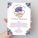 Teapot floral 50e Anniversaire Carte Douche par la<br><div class="desc">Célébrez un anniversaire marquant d'une manière unique et chaleureuse avec notre Floral Teapot Birthday Card Shower par Mail Invitation. Cette élégante invitation à la lavande présente une théière dessinée à la main et ornée d'un beau bouquet floral, donnant le ton parfait pour une célébration spéciale de loin. Idéal pour ceux...</div>