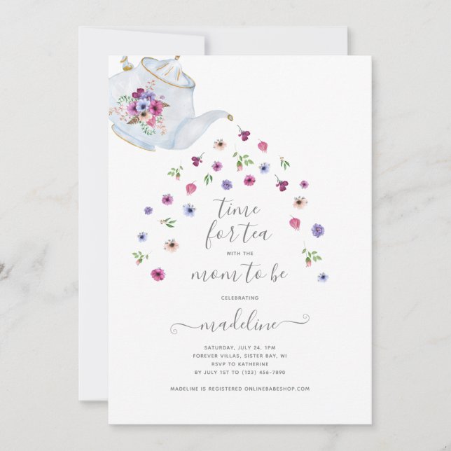 Teapot Floral Baby shower Tea Party Invitation (Devant)