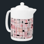Teapot Rétro Pink Grid et Starburts<br><div class="desc">Cette théière Retro Pink Grid et Starbursts est l'endroit où le style vintage se marie à la modernité. Il présente un arrière - plan rose pâle avec kitschy, des carrés de kilter et des rectangles en gris colombe et trois nuances de rose. Les blocs blancs de couleur sont superposés et...</div>
