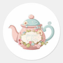 Teapot rose et bleu avec autocollants floraux