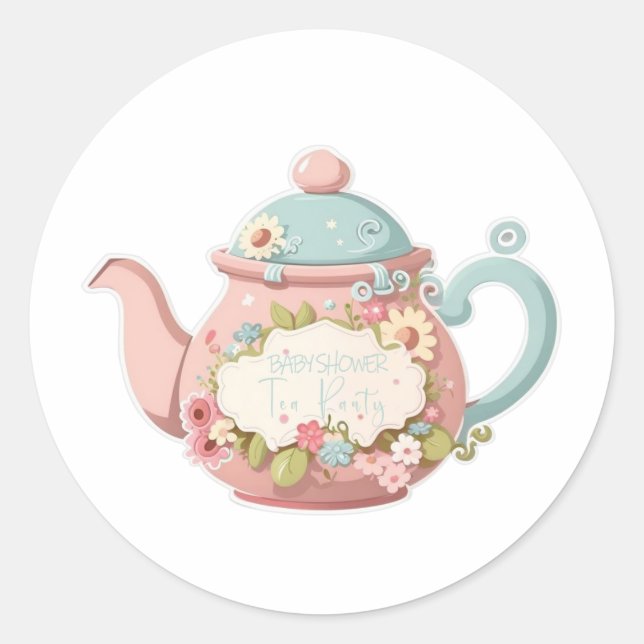 Teapot rose et bleu avec autocollants floraux (Devant)