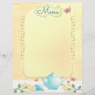 Teapot rose shabby chic tea party menu en-tête