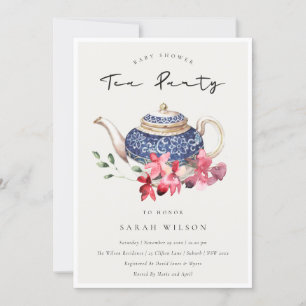  Teapot rouge Baby shower Floral Invitation Tea Pa