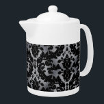 Teapot velours argenté<br><div class="desc">Un design victorien ressemble à un design réalisé en velours avec un arrière - plan argenté soyeux. Prenez votre thé, ou mettez votre crème dedans et vous vous sentez comme une reine.</div>