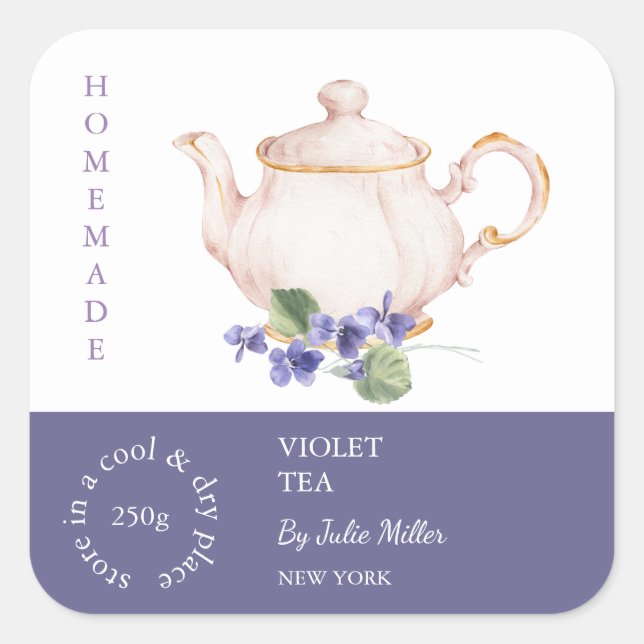Teapot Violet Étiquette de thé (Devant)