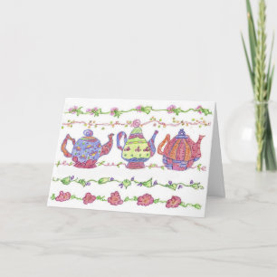 Teapots Tea Fleurs temps Invitation