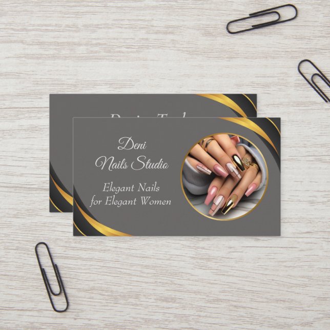Technicien Nail Carte de visite - Chic, Editable D (Devant/Arrière en situation)
