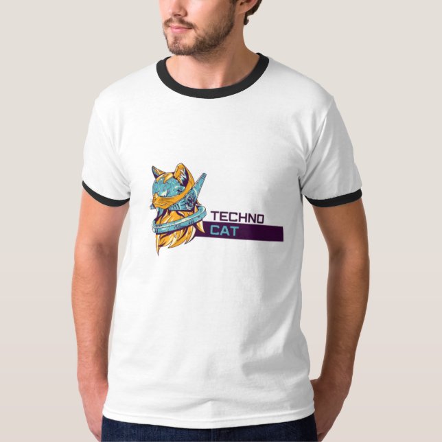 "Techno Cat - T-shirt futuriste funky" (Devant)