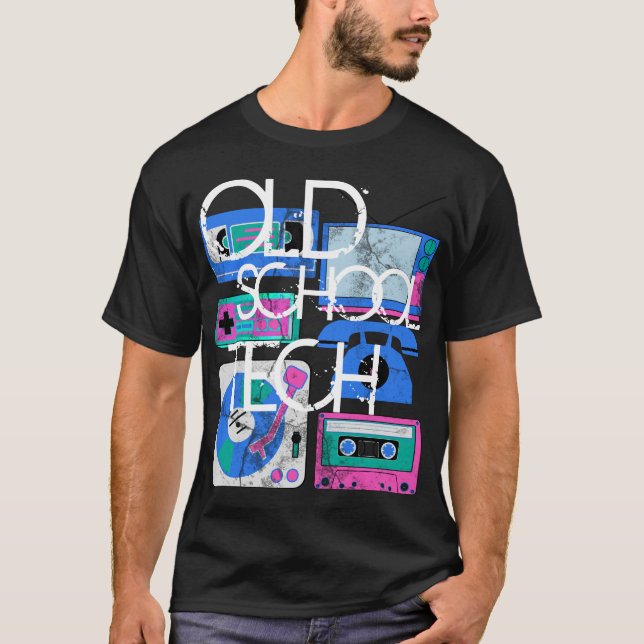 Technologie de vieille école, T-shirts 80s noir (Devant)