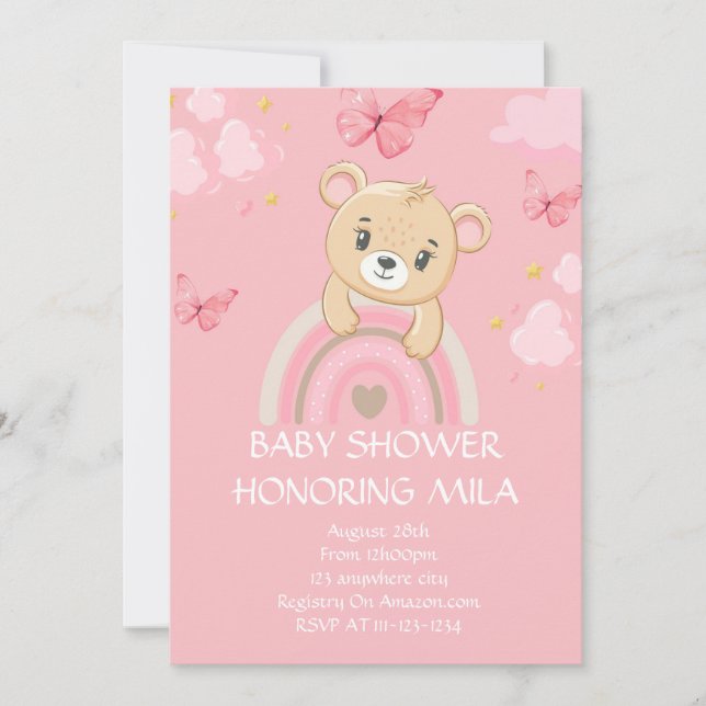 TEDDDDY BEAR BABY SHOWER ROSE INVITATION (Devant)