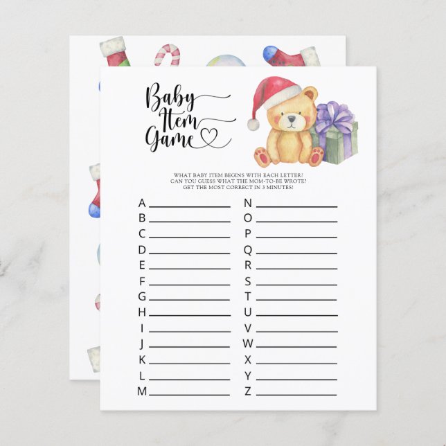 Teddy - Baby Item Jeu. Jeu baby shower (Devant / Derrière)