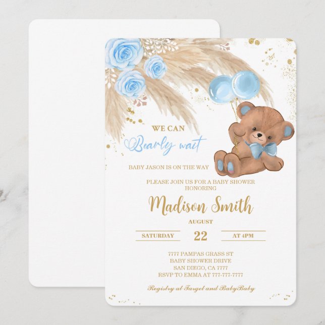Teddy Baby Shower Invitations (Devant / Derrière)