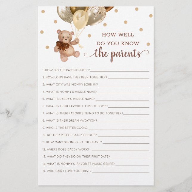 Teddy Bear À Quel Point Connaissez-Vous Le Jeu Des (Devant)