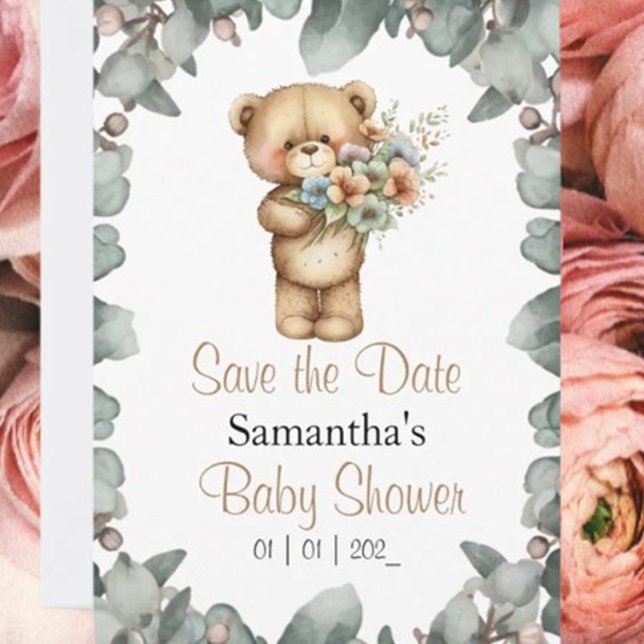 Teddy Bear Aquarelle Blanc la carte postale Date (Celebrate your little one with a "Beary Cute" teddy bear baby shower!)