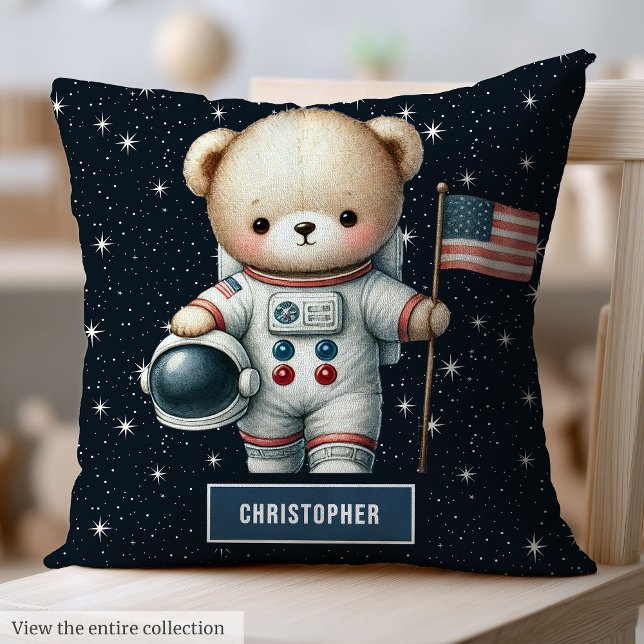 Teddy Bear Astronaut Baby Boy Coussin Nursery Déco (Teddy Bear Astronaut Baby Boy Pillow Nursery Decor)