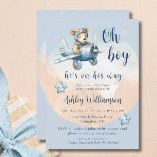Teddy Bear Aviator Oh Boy Baby shower Invitation