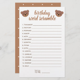 Teddy Bear Baby Anniversaire Mot Scrambe Jeu