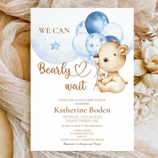 Teddy Bear Baby Boy Baby shower Invitation (Créateur téléchargé)