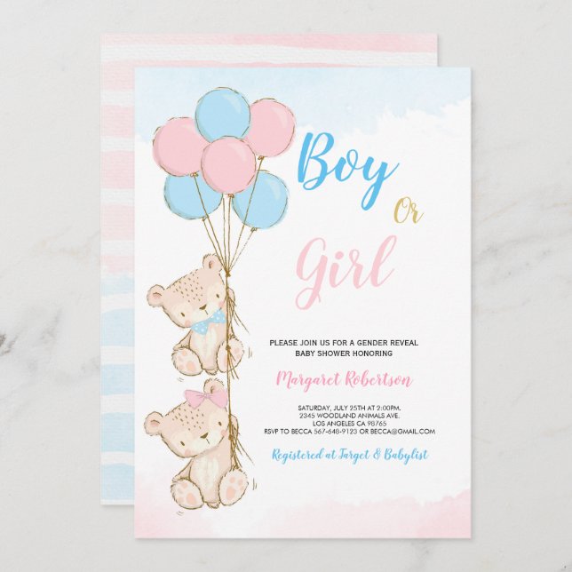 Teddy Bear Baby Boy Girl Shower Invitation (Devant / Derrière)