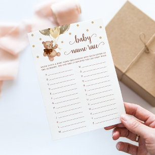 Teddy Bear Baby Name Race Baby shower Carte de jeu