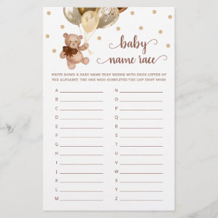 Teddy Bear Baby Name Race Baby shower Jeu