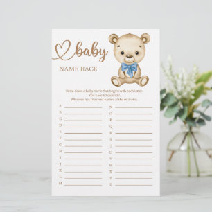 Teddy Bear Baby shower Baby Name Race Game