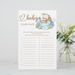 Teddy Bear Baby shower Baby Name Race Game