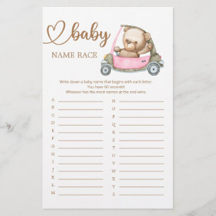 Teddy Bear Baby shower Baby Name Race Game