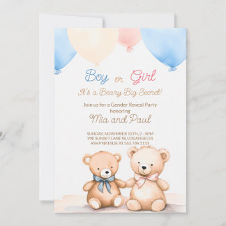 Teddy Bear Baby shower Genre Reveale Invitation