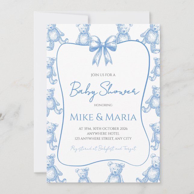 Teddy bear baby shower invitation (Devant)