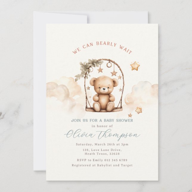 Teddy Bear Baby Shower Invitation (Devant)