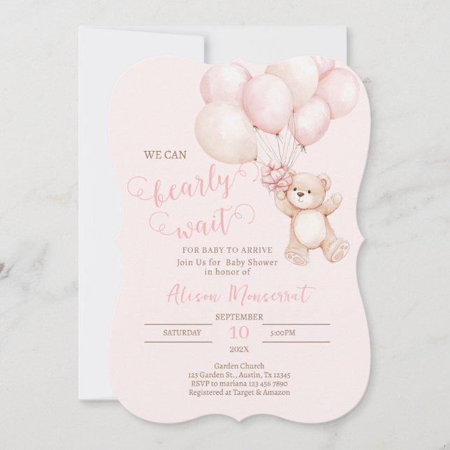 Teddy Bear Baby shower Invitation fille (Devant)