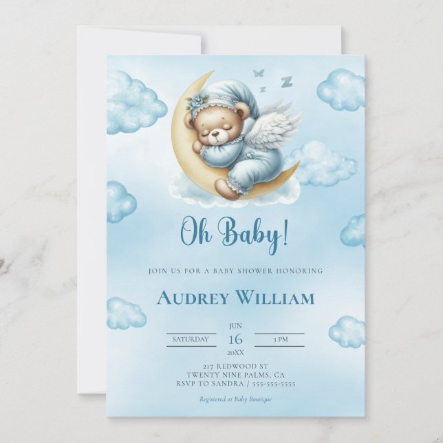 Teddy Bear Baby shower Invitation Oh Baby (Devant)