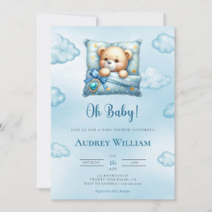 Teddy Bear Baby shower Invitation Oh Baby Coussin