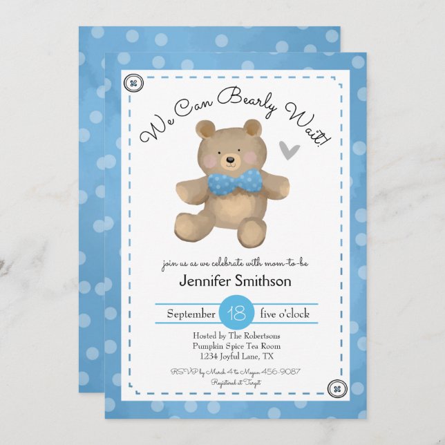 Teddy Bear Baby Shower Invitations (Devant / Derrière)